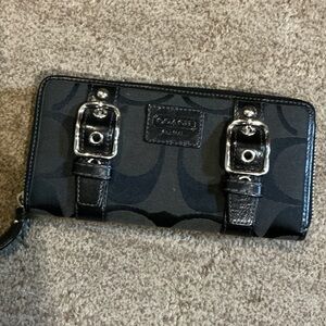 Coach Black and Silver Zipper Wallet Case